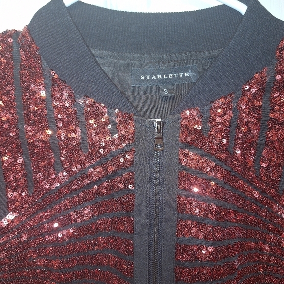 Starlette Red Sequin Zipper Jacket Small - Picture 2 of 5